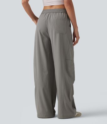 Pantalon parachute décontracté taille haute avec cordon de serrage et poches Pantalon parachute décontracté taille haute avec cordon de serrage et poches