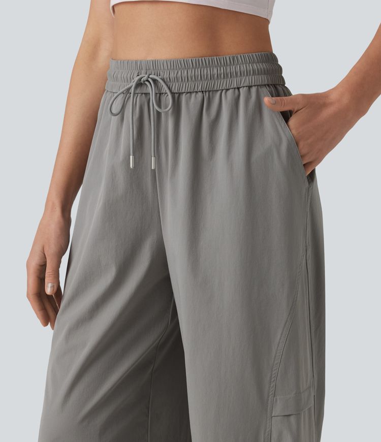 Pantalon parachute décontracté taille haute avec cordon de serrage et poches Pantalon parachute décontracté taille haute avec cordon de serrage et poches