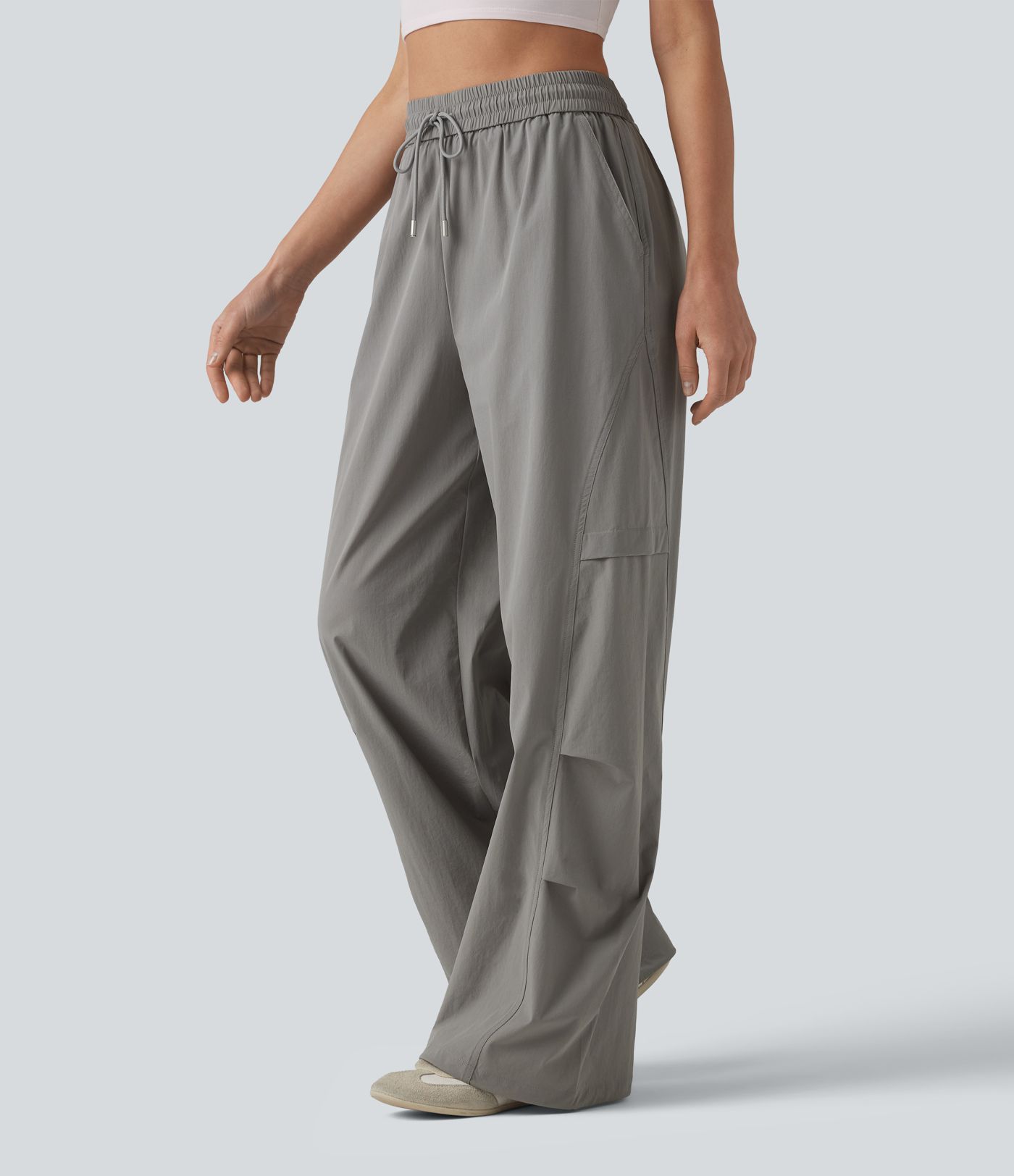 Pantalon parachute décontracté taille haute avec cordon de serrage et poches Pantalon parachute décontracté taille haute avec cordon de serrage et poches