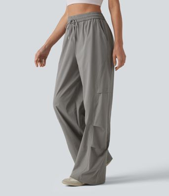 Pantalon parachute décontracté taille haute avec cordon de serrage et poches Pantalon parachute décontracté taille haute avec cordon de serrage et poches