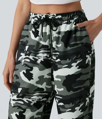 Mid Rise Drawstring Camo Casual Cargo Baggy Pants with Pockets Mid Rise Drawstring Camo Casual Cargo Baggy Pants with Pockets