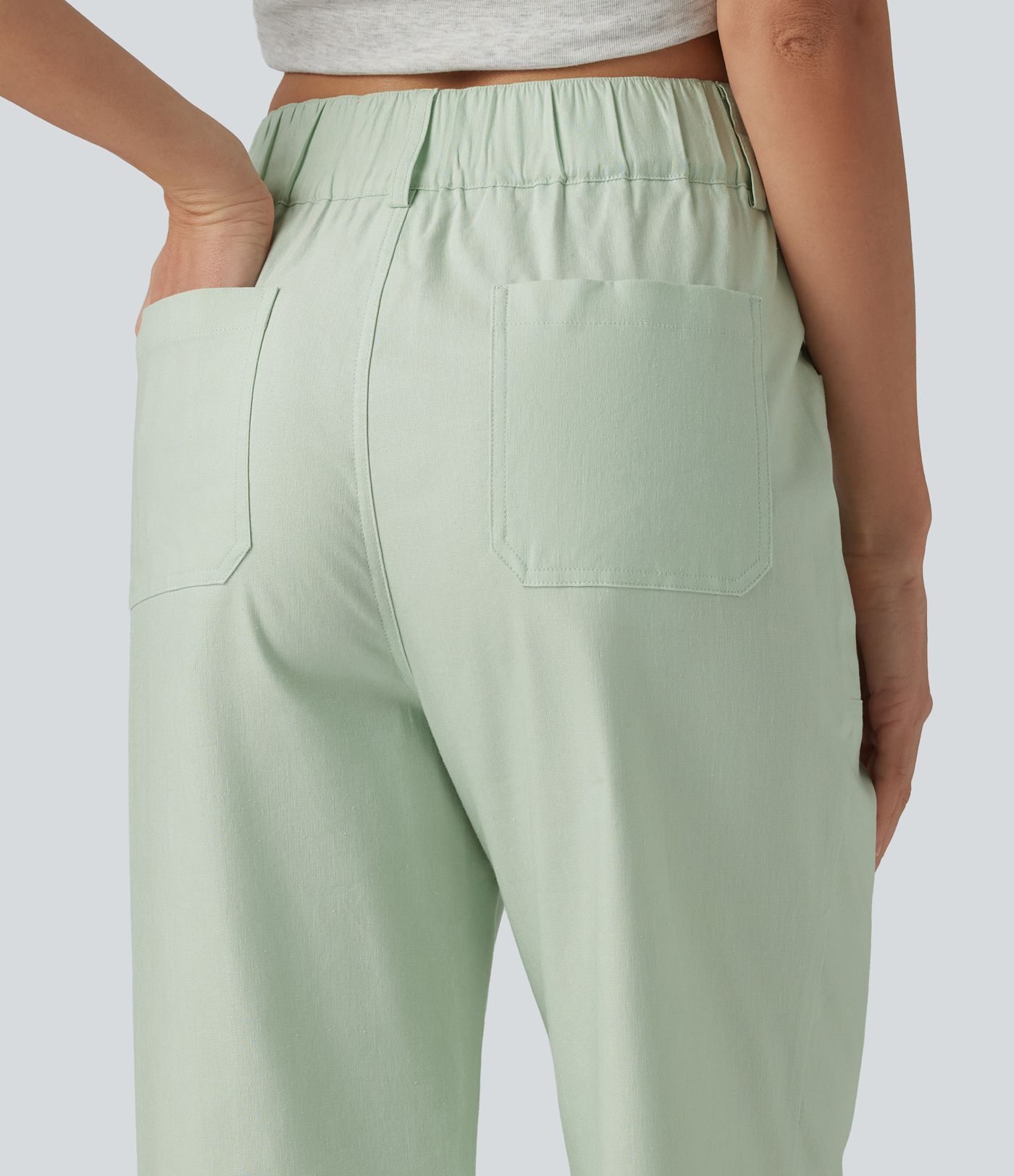 High Waisted Cotton Linen Casual Straight Leg Pants with Pockets