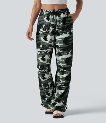 Mid Rise Drawstring Camo Casual Cargo Baggy Pants with Pockets Mid Rise Drawstring Camo Casual Cargo Baggy Pants with Pockets