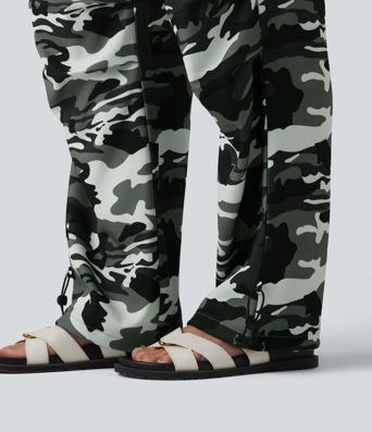 Mid Rise Drawstring Camo Casual Cargo Baggy Pants with Pockets Mid Rise Drawstring Camo Casual Cargo Baggy Pants with Pockets
