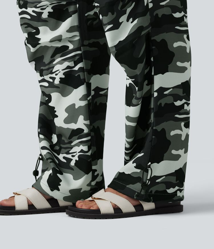 Mid Rise Drawstring Camo Casual Cargo Baggy Pants with Pockets Mid Rise Drawstring Camo Casual Cargo Baggy Pants with Pockets