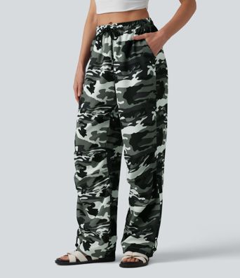 Mid Rise Drawstring Camo Casual Cargo Baggy Pants with Pockets Mid Rise Drawstring Camo Casual Cargo Baggy Pants with Pockets