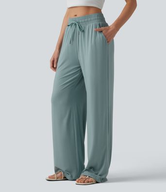 Mid Rise Drawstring Casual Baggy Pants with Pockets Mid Rise Drawstring Casual Baggy Pants with Pockets