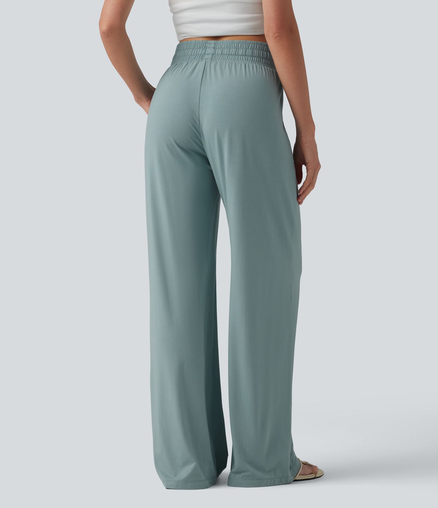 Mid Rise Drawstring Casual Baggy Pants with Pockets Mid Rise Drawstring Casual Baggy Pants with Pockets