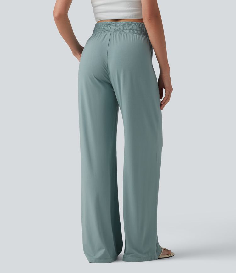 Mid Rise Drawstring Casual Baggy Pants with Pockets Mid Rise Drawstring Casual Baggy Pants with Pockets