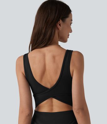 Crisscross Backless Square Neck Sleeveless Flowy Midi Bridesmaid And Wedding Guest Dress