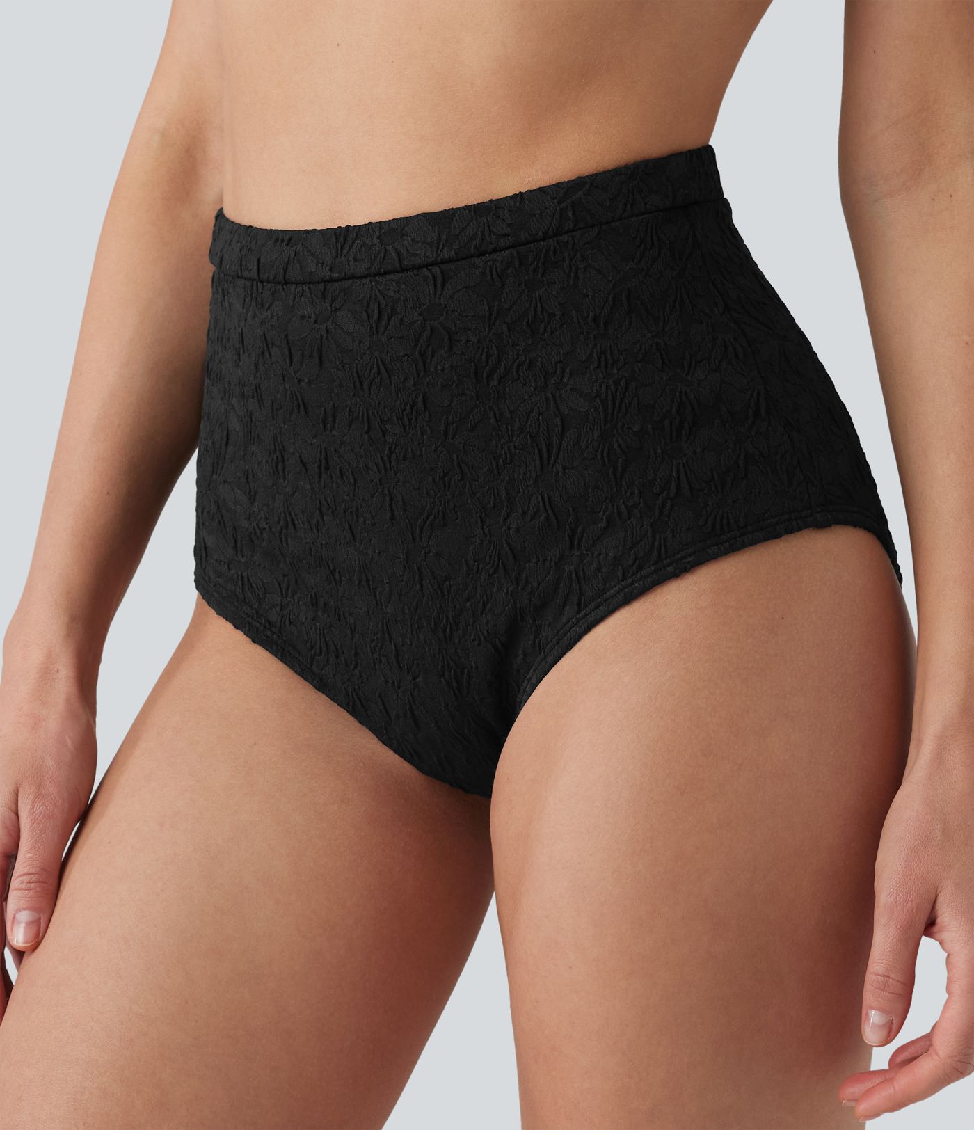 Bikinihose mit hohem Bund, Bauchkontrolle und Jacquard-Muster