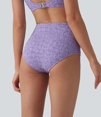 Bikinihose mit hohem Bund, Bauchkontrolle und Jacquard-Muster