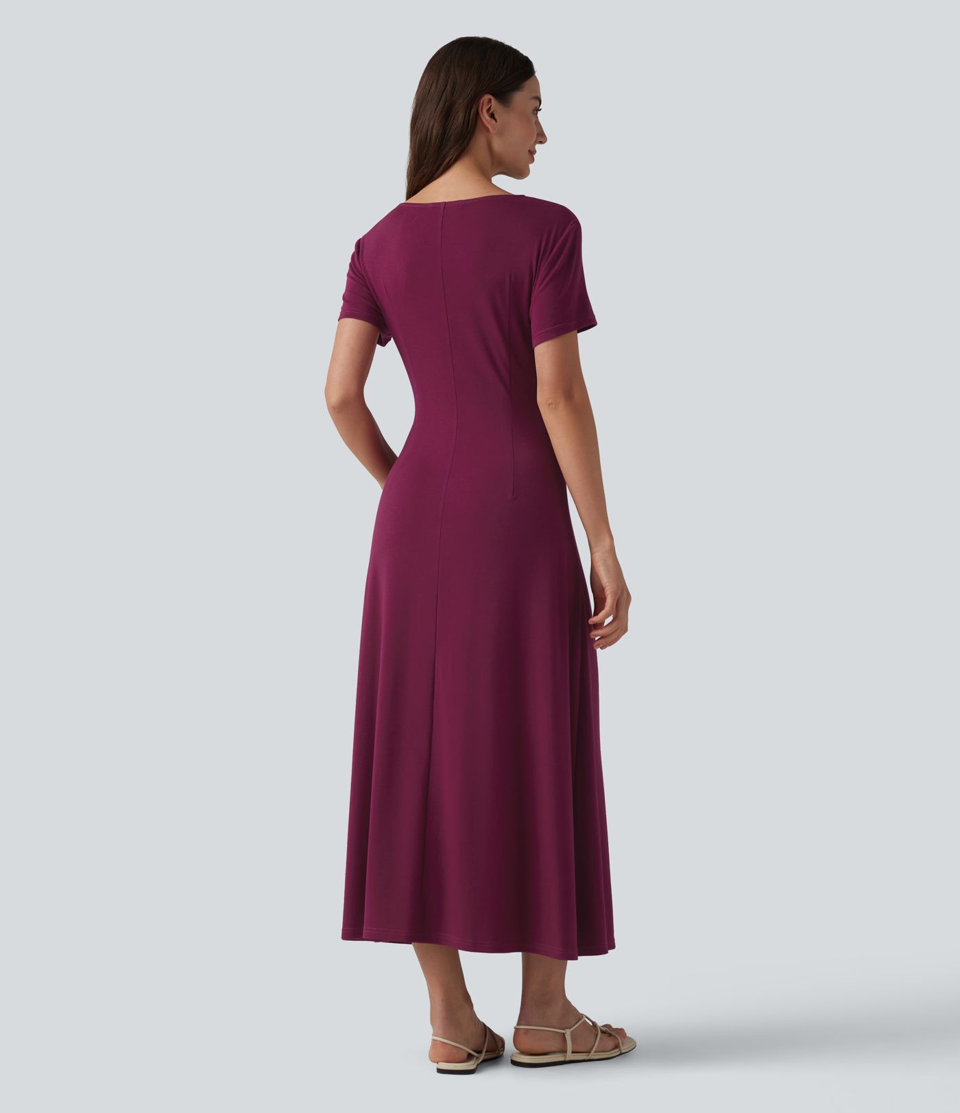 Robe décontractée midi col V manches courtes