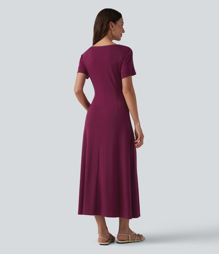 Robe décontractée midi col V manches courtes