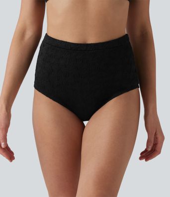 Bikinihose mit hohem Bund, Bauchkontrolle und Jacquard-Muster