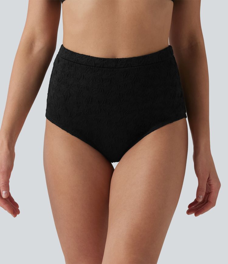Bikinihose mit hohem Bund, Bauchkontrolle und Jacquard-Muster