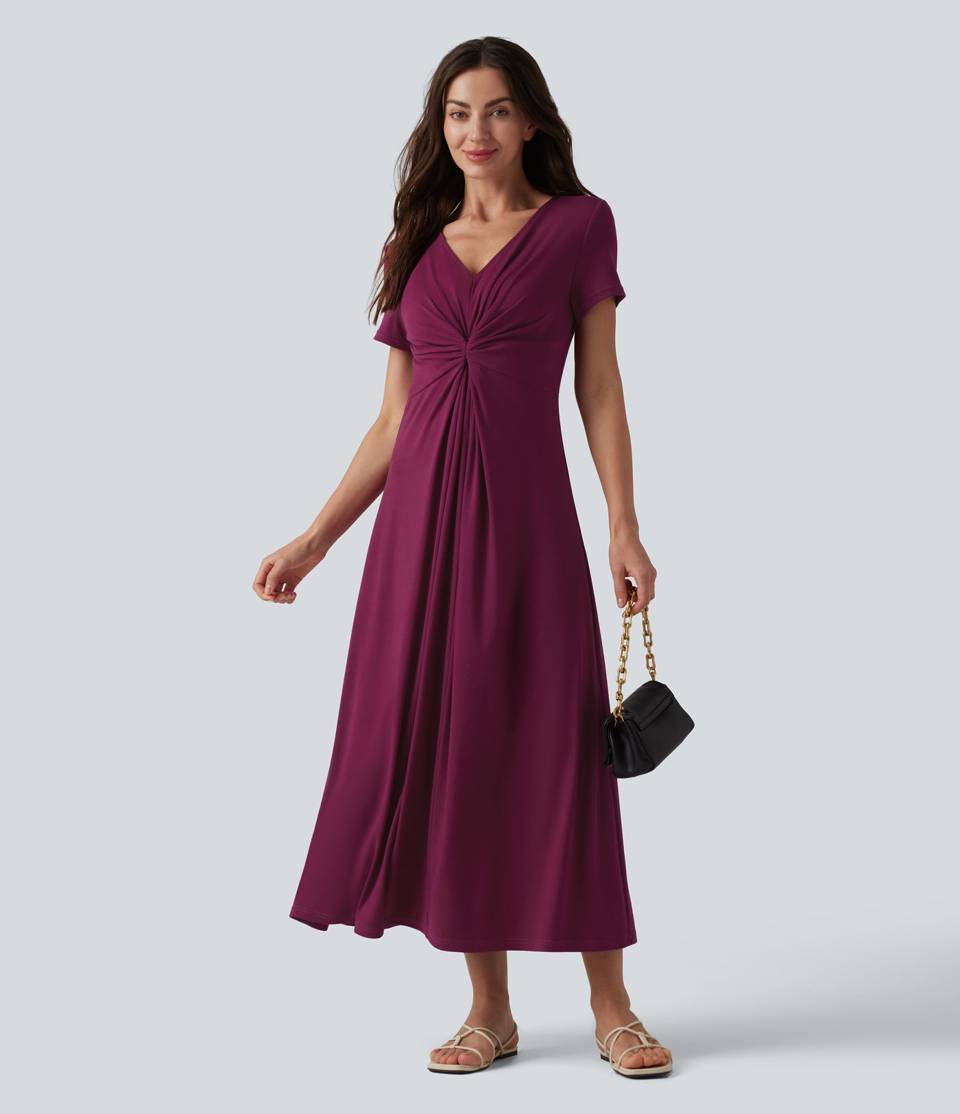 Robe décontractée midi col V manches courtes