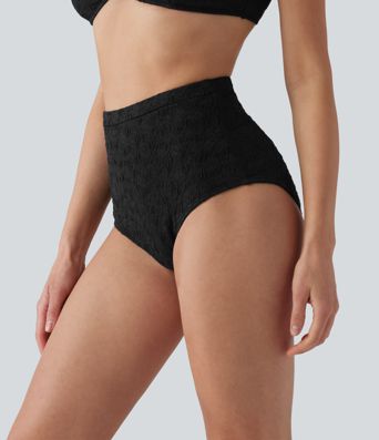 Bikinihose mit hohem Bund, Bauchkontrolle und Jacquard-Muster