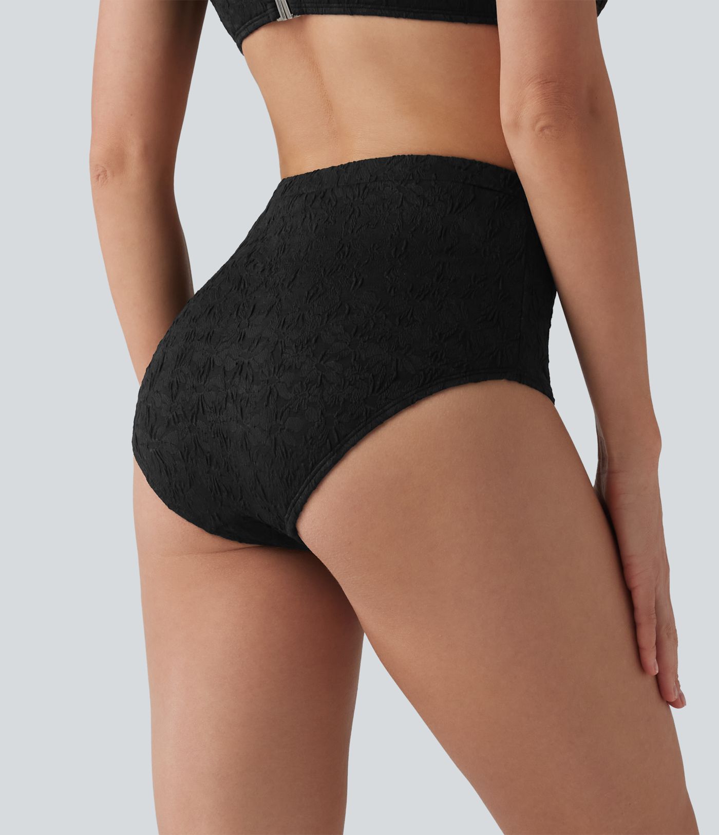 Bikinihose mit hohem Bund, Bauchkontrolle und Jacquard-Muster