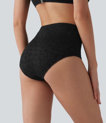 Bikinihose mit hohem Bund, Bauchkontrolle und Jacquard-Muster