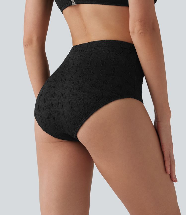 Bikinihose mit hohem Bund, Bauchkontrolle und Jacquard-Muster