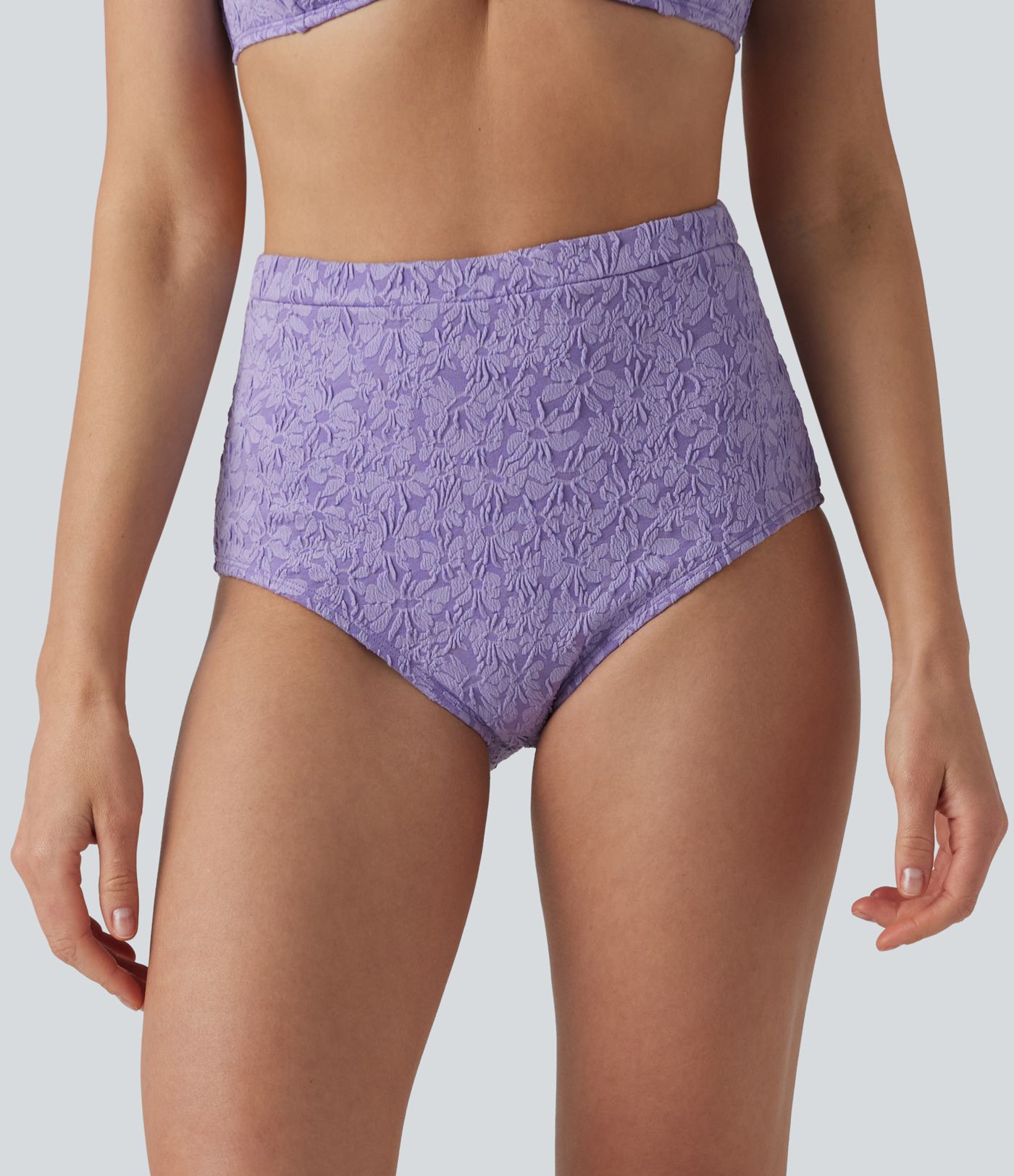 Bikinihose mit hohem Bund, Bauchkontrolle und Jacquard-Muster