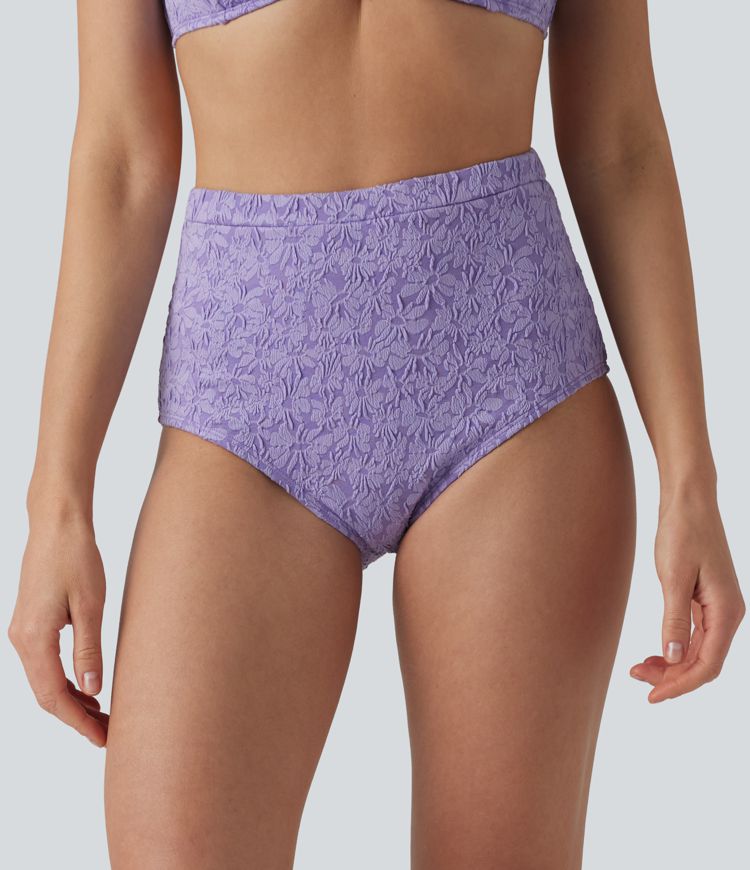 Bikinihose mit hohem Bund, Bauchkontrolle und Jacquard-Muster