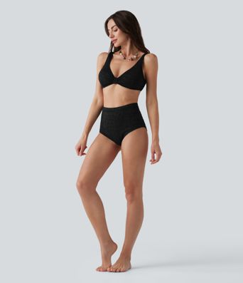 Bikinihose mit hohem Bund, Bauchkontrolle und Jacquard-Muster