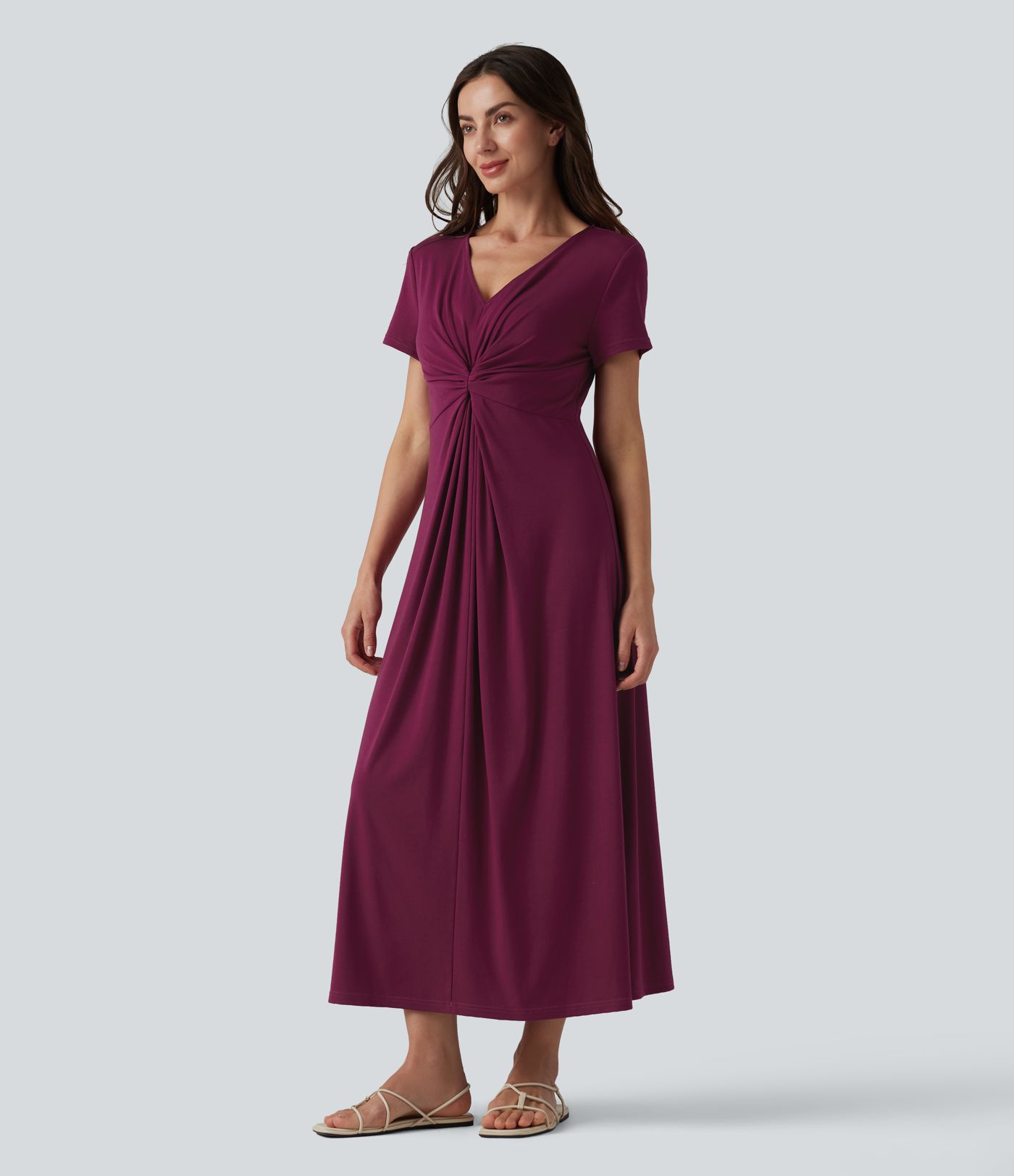 Robe décontractée midi col V manches courtes