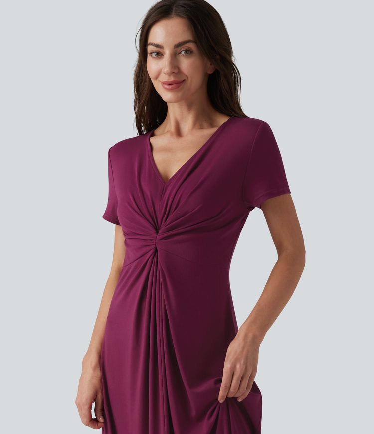 Robe décontractée midi col V manches courtes