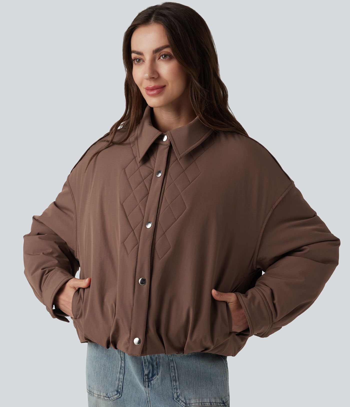 Long Sleeve Casual Padded Jacket with Pockets