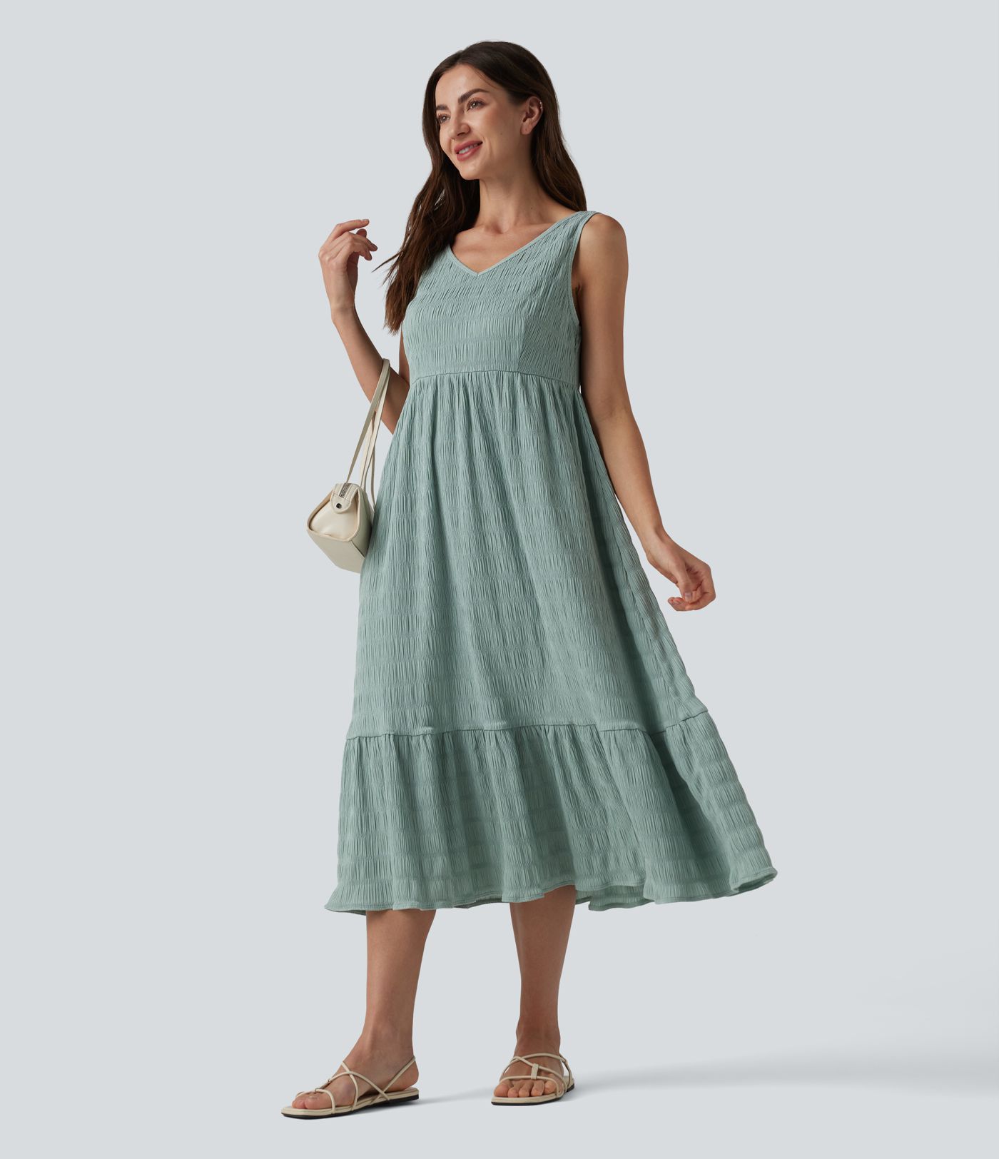 V Neck Sleeveless Midi Casual Dress