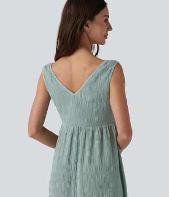 V Neck Sleeveless Midi Casual Dress