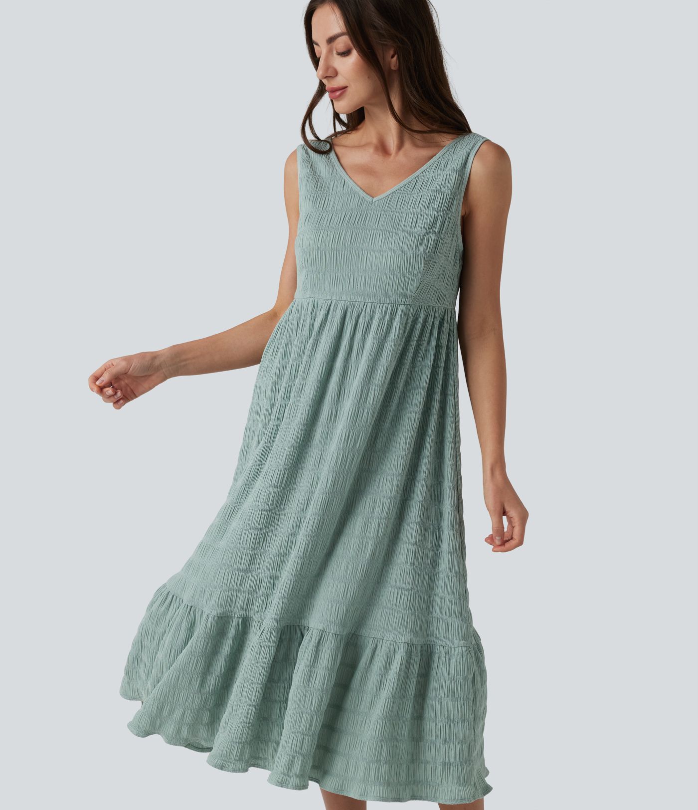 V Neck Sleeveless Midi Casual Dress