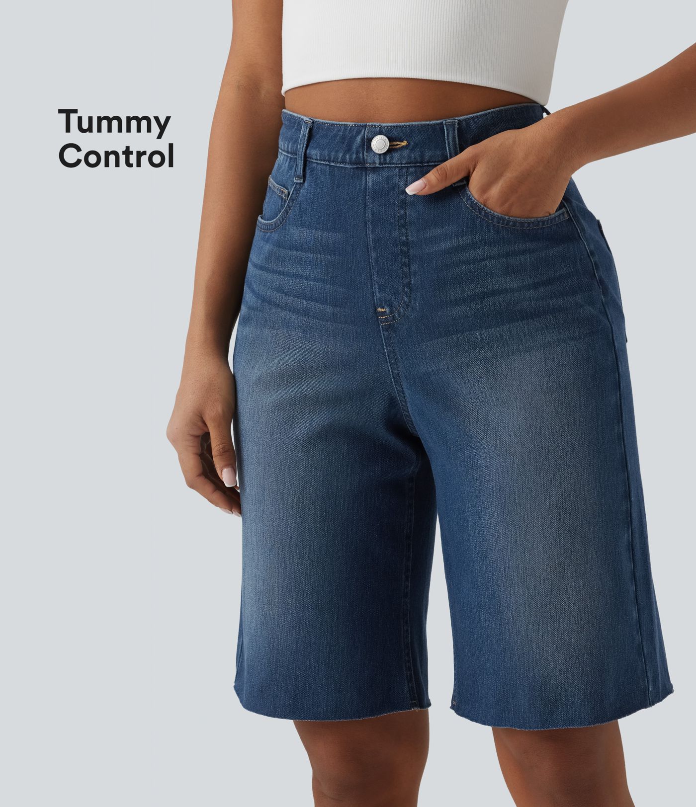 Halara Flex™ High Waisted Tummy Control Denim Casual Bermuda Shorts with Pockets