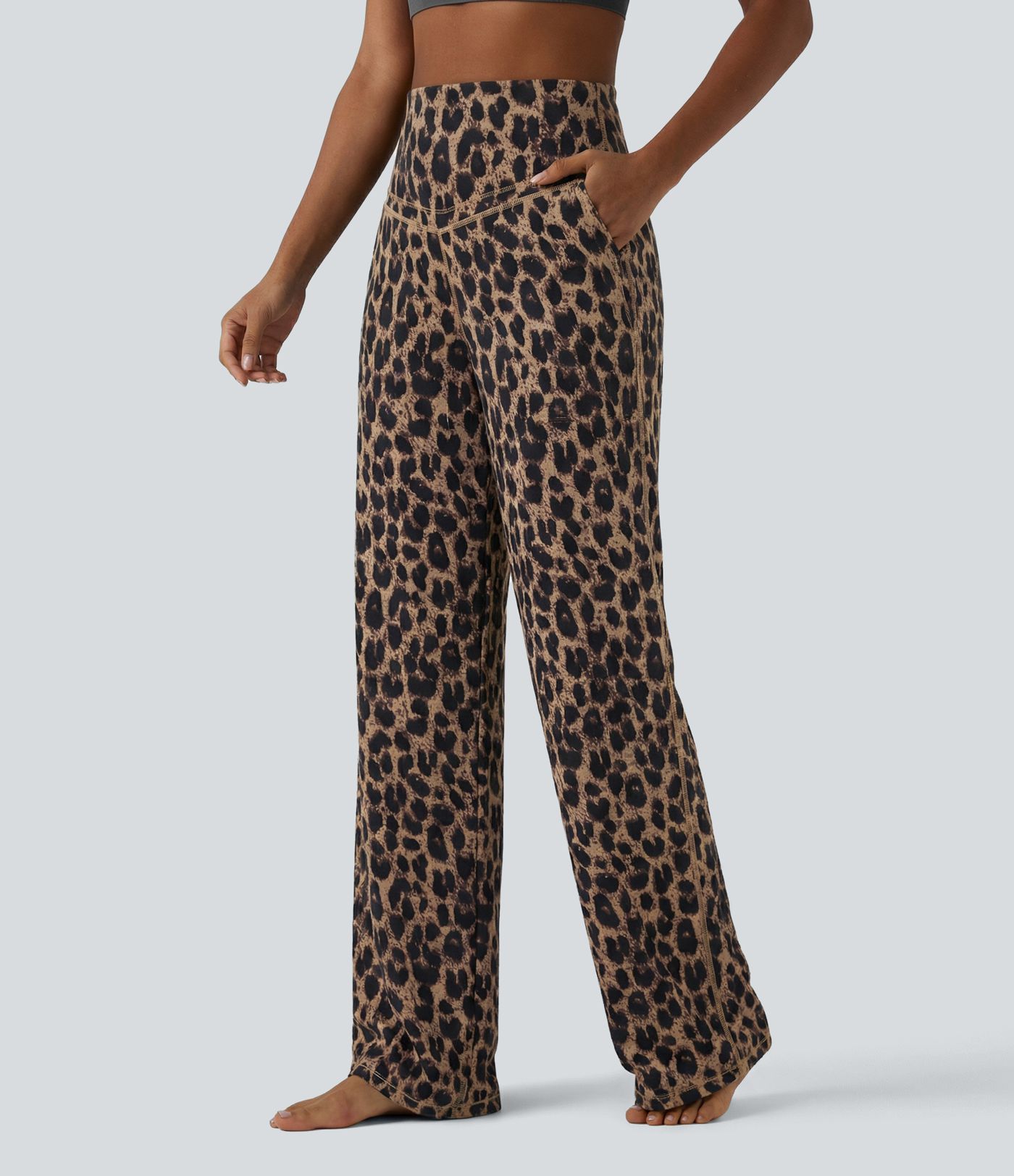Halara UltraSculpt™ Leopard Print High Waisted Tummy Control Straight Leg Yoga Pants with Pockets