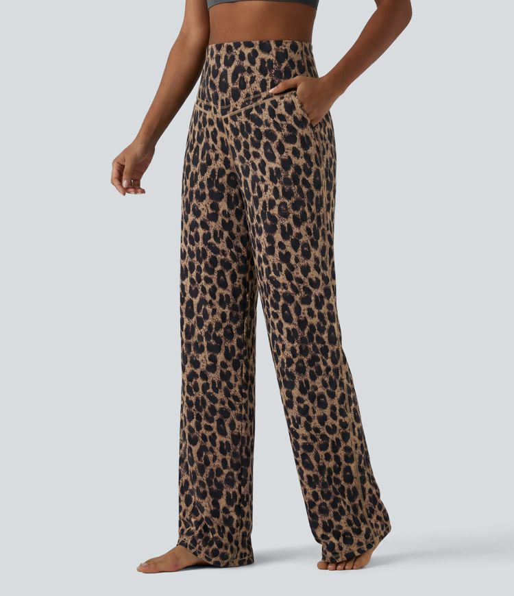 Halara UltraSculpt™ Leopard Print High Waisted Tummy Control Straight Leg Yoga Pants with Pockets