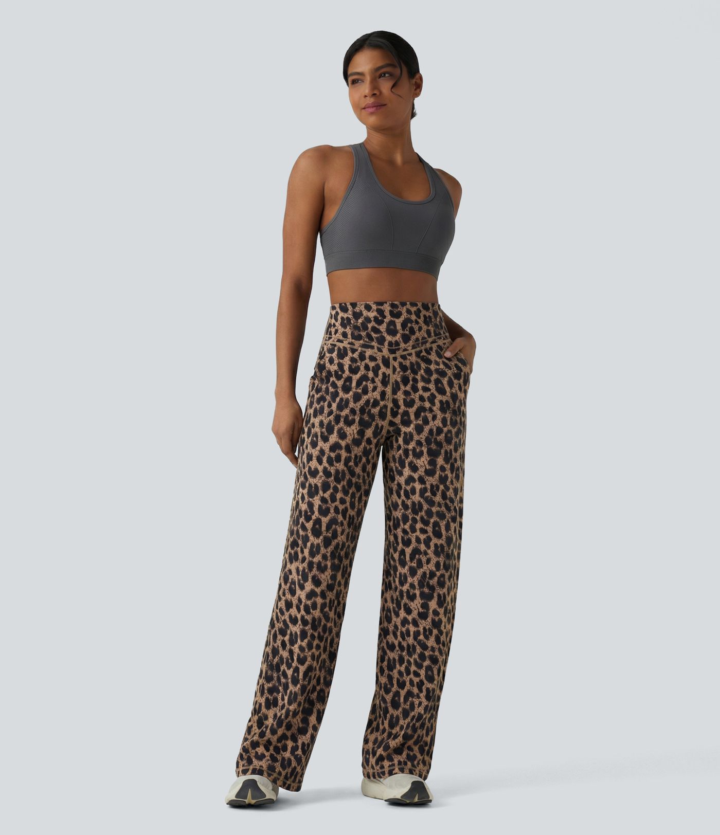 Halara UltraSculpt™ Leopard Print High Waisted Tummy Control Straight Leg Yoga Pants with Pockets