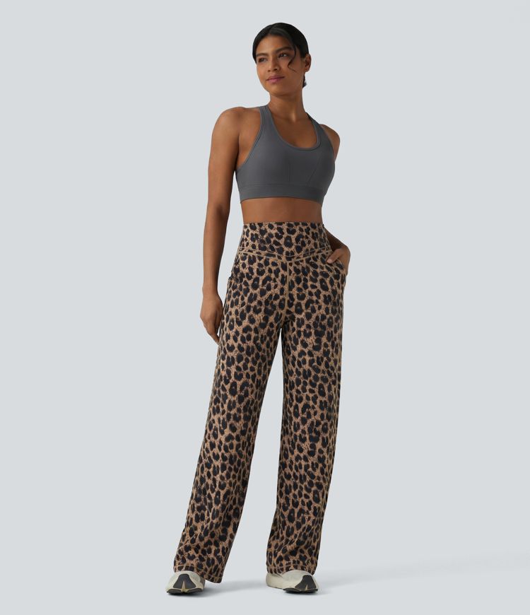 Halara UltraSculpt™ Leopard Print High Waisted Tummy Control Straight Leg Yoga Pants with Pockets