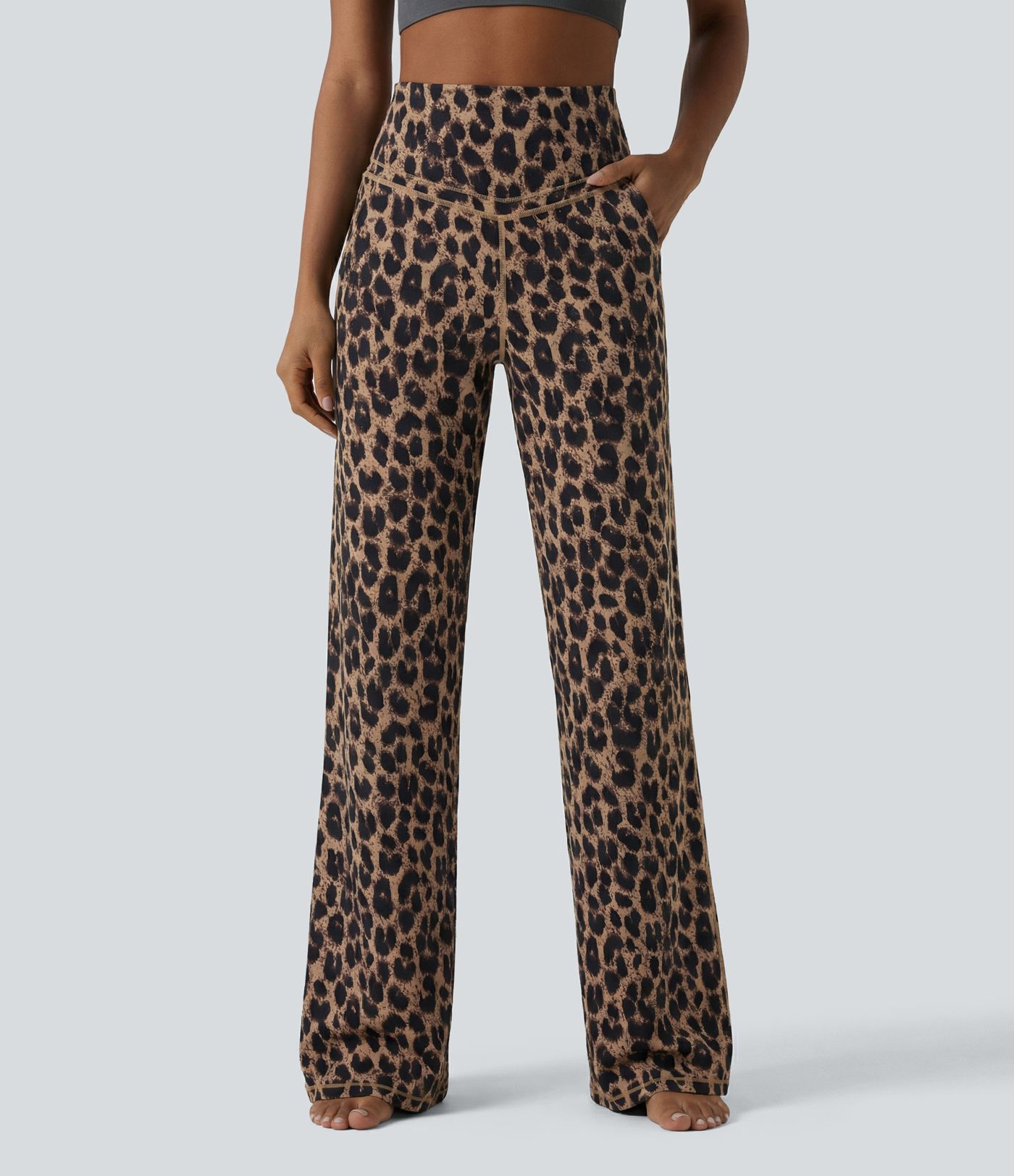 Halara UltraSculpt™ Leopard Print High Waisted Tummy Control Straight Leg Yoga Pants with Pockets