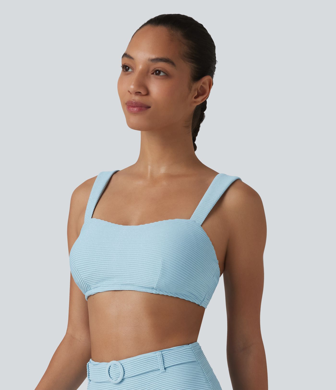 Bikini-Oberteil mit eckigem Ausschnitt, Streifen und Glitzer - Push-Up