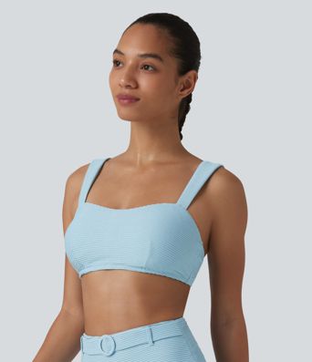 Bikini-Oberteil mit eckigem Ausschnitt, Streifen und Glitzer - Push-Up