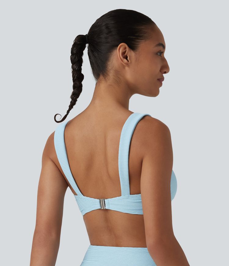 Bikini-Oberteil mit eckigem Ausschnitt, Streifen und Glitzer - Push-Up