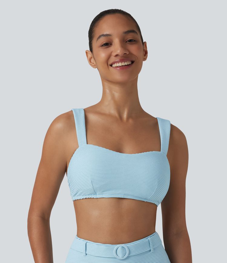 Haut de bikini push-up à encolure carrée rayé et pailleté