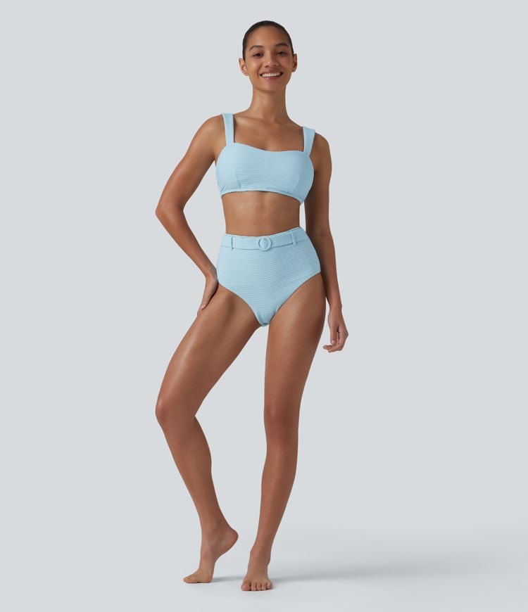 Bikini-Oberteil mit eckigem Ausschnitt, Streifen und Glitzer - Push-Up