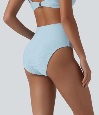 Bikinihose mit hohem Bund, Bauchkontrolle, Streifen und Glitzer