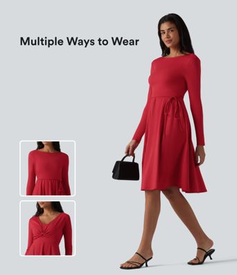 SoftlyZero™ Luftiges, längärmliges Wickel-Midi-Kleid, 2-teilig, mit Cool-Touch und Taschen