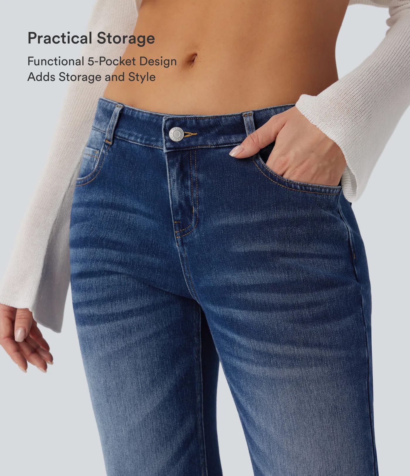Halara Flex™ Niedrige Taille Ausgestellte Gewaschene Lässige Jeans mit Taschen