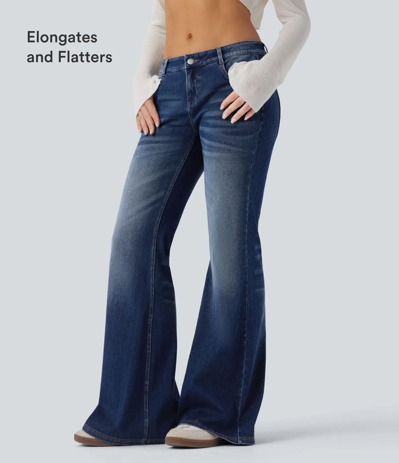 Halara Flex™ Niedrige Taille Ausgestellte Gewaschene Lässige Jeans mit Taschen