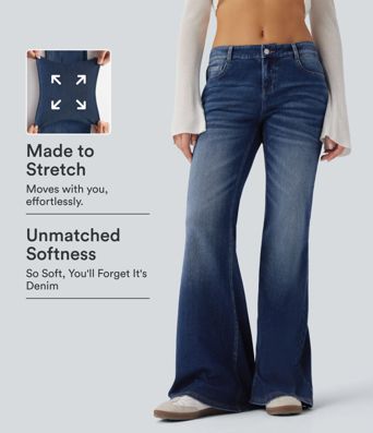 Halara Flex™ Niedrige Taille Ausgestellte Gewaschene Lässige Jeans mit Taschen